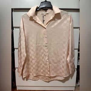 NWT satin checker button up shirt